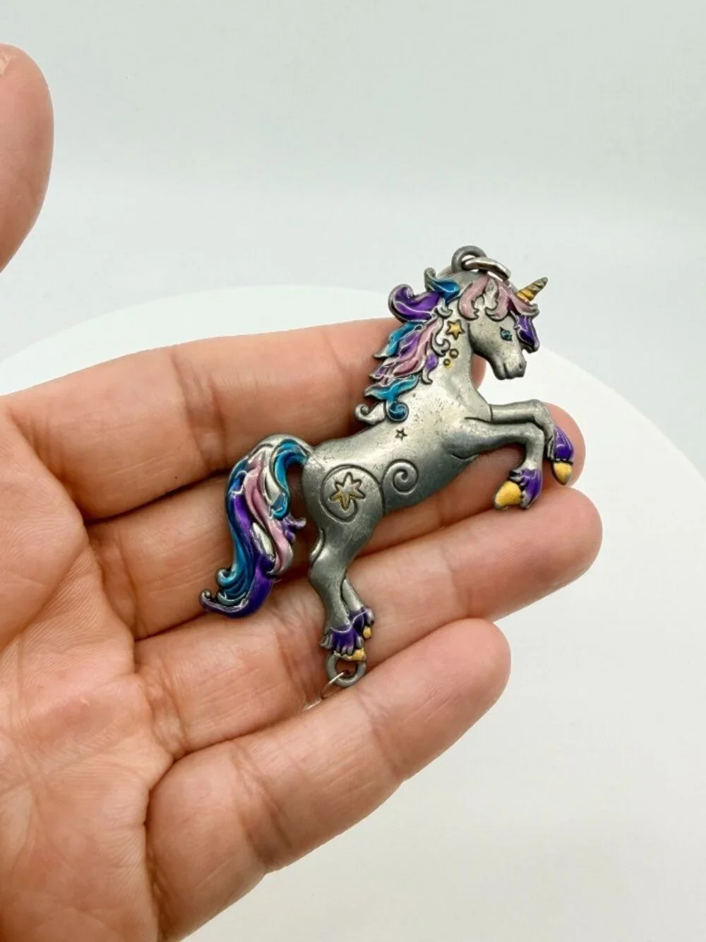 Vintage Unicorn Pendant Enamel Silver Tone Whimsical Charm Fantasy Jewelry Y2K